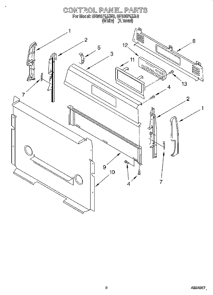 CONTROL PANEL Diagram and Parts List for SF385PEEN0  Whirlpool Range
