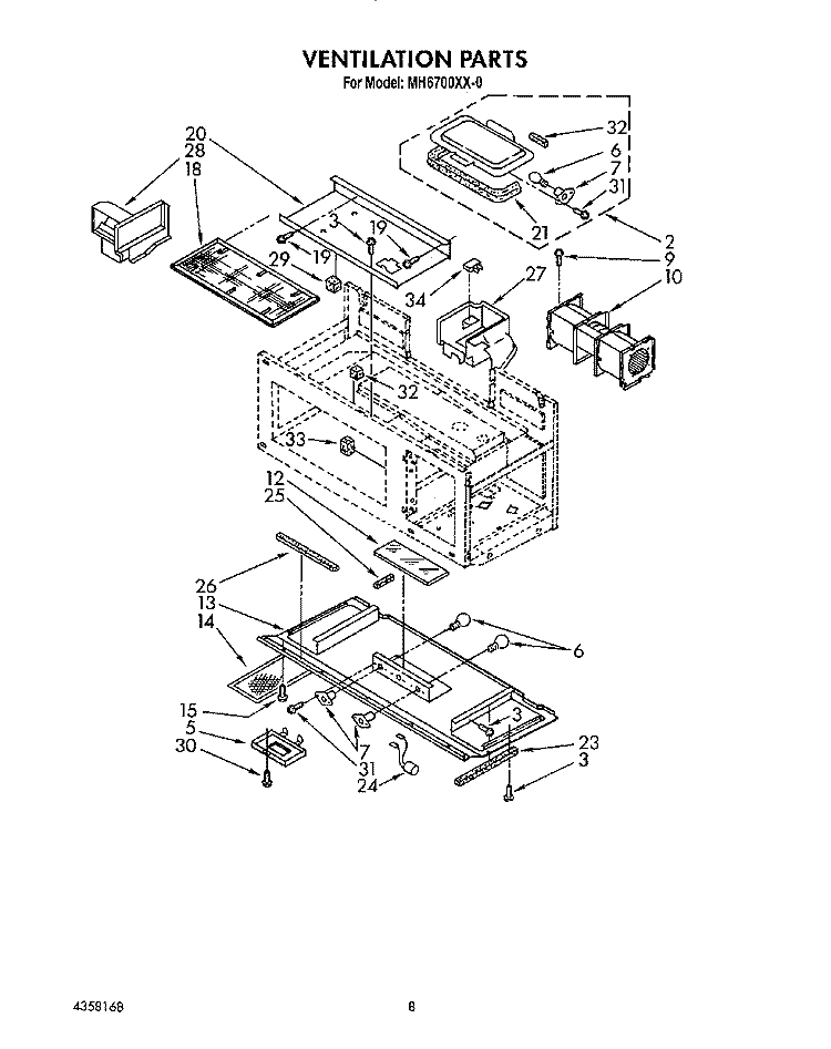 VENTILATION PARTS Diagram and Parts List for MH6700XX0  Whirlpool Microwave