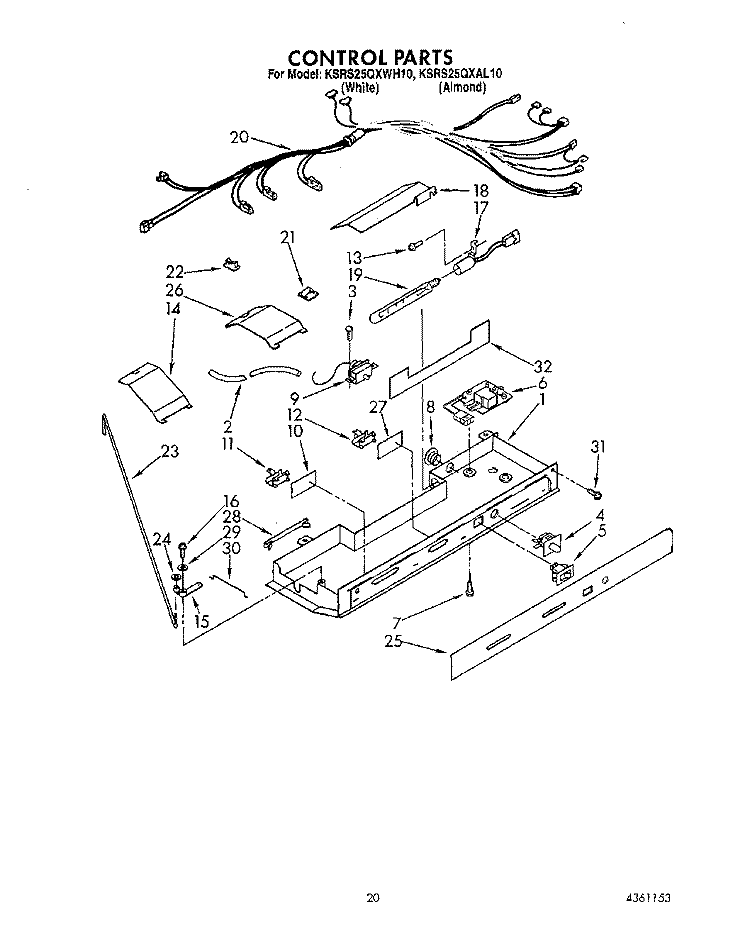 CONTROL Diagram and Parts List for KSRS25QXAL10  KitchenAid Refrigerator