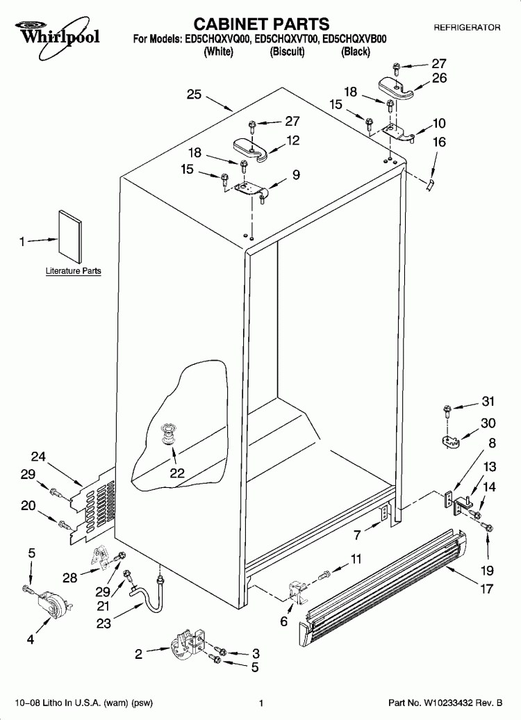 CABINET PARTS Diagram and Parts List for ED5CHQXVB00  Whirlpool Refrigerator