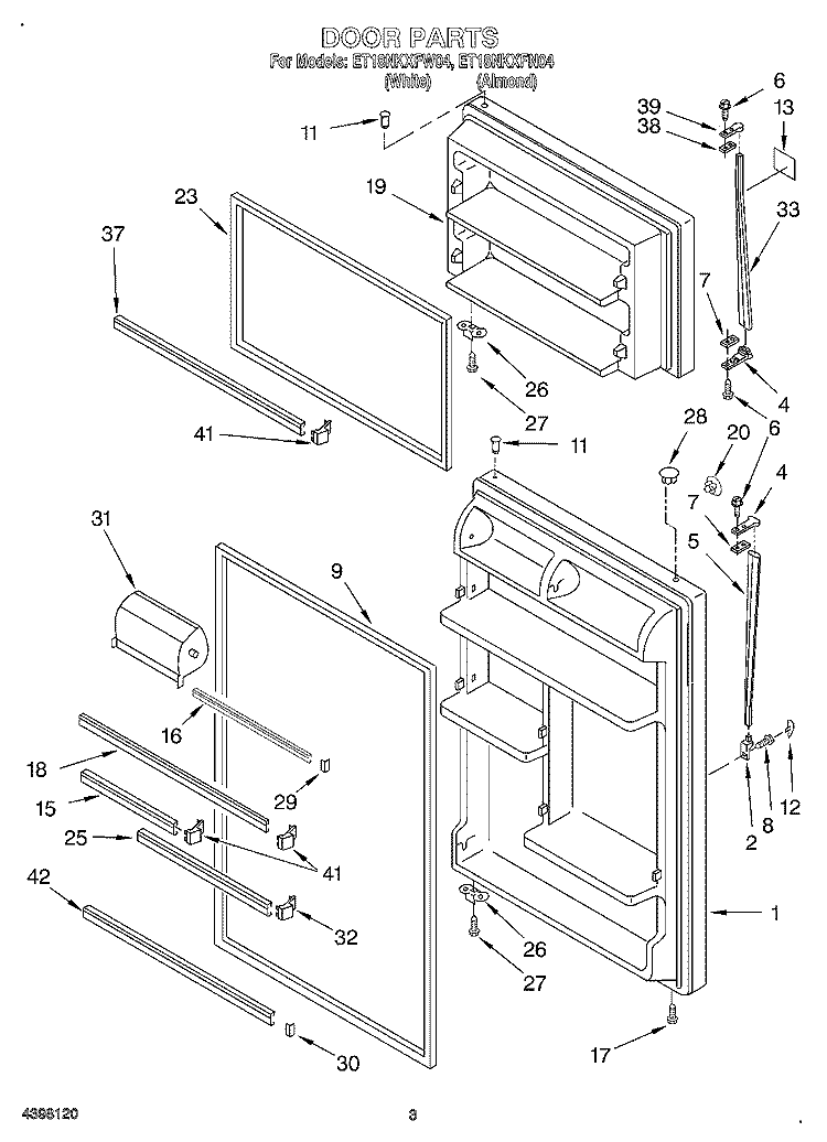 DOOR Diagram and Parts List for ET18NKXFN04  Whirlpool Refrigerator