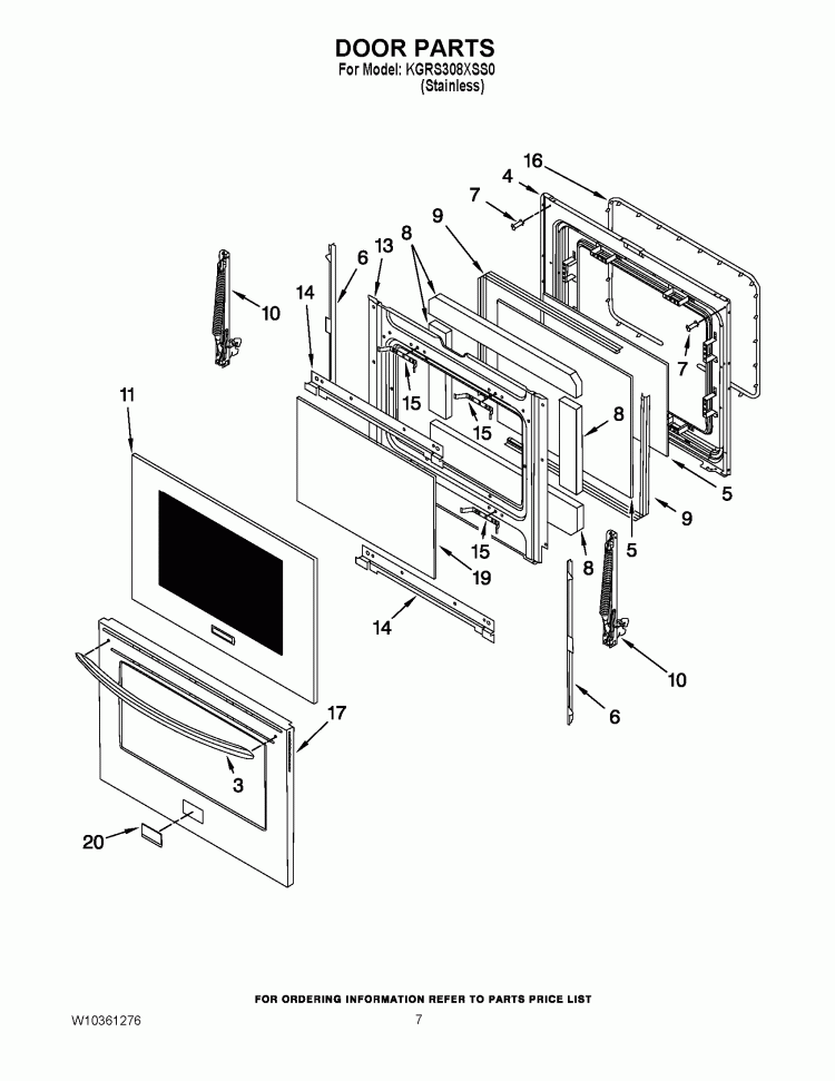DOOR PARTS Diagram and Parts List for KGRS308XSS0  KitchenAid Range