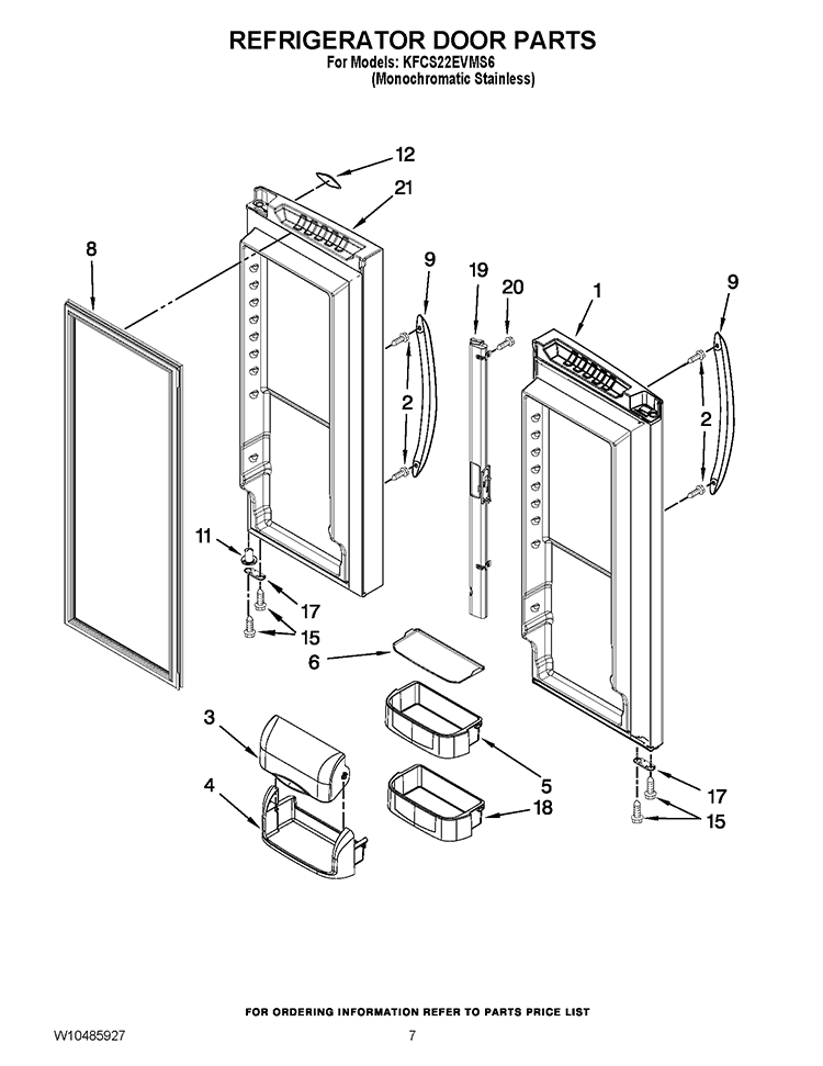 REFRIGERATOR DOOR PARTS Diagram and Parts List for KFCS22EVMS6  KitchenAid Refrigerator