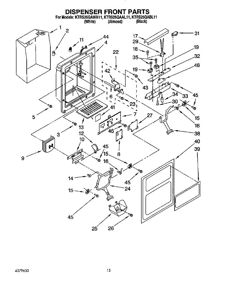 DISPENSER FRONT Diagram and Parts List for KTRS25QAAL11  KitchenAid Refrigerator