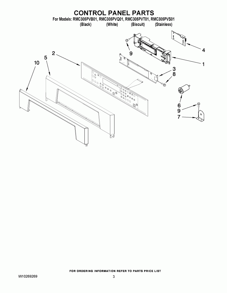 CONTROL PANEL PARTS Diagram and Parts List for RMC305PVS01  Whirlpool Microwave Oven Combo