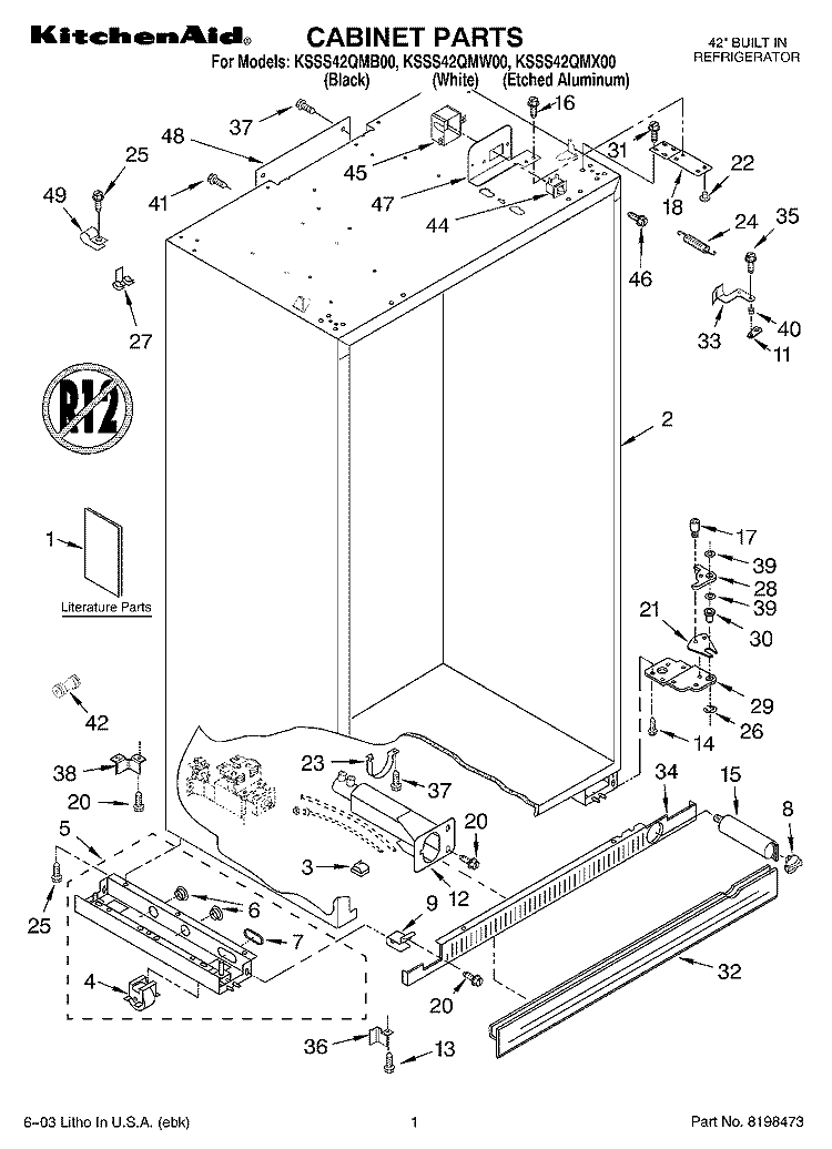 CABINET PARTS Diagram and Parts List for KSSS42QMB00  KitchenAid Refrigerator