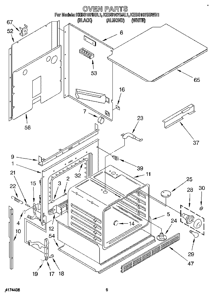 OVEN, LITERATURE Diagram and Parts List for KEBS107BAL1  KitchenAid Wall Oven