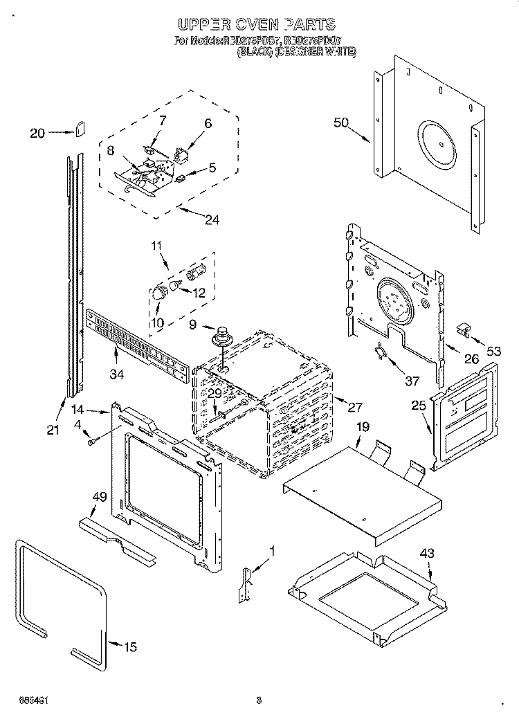 UPPER OVEN Diagram and Parts List for RBD275PDB7  Whirlpool Wall Oven