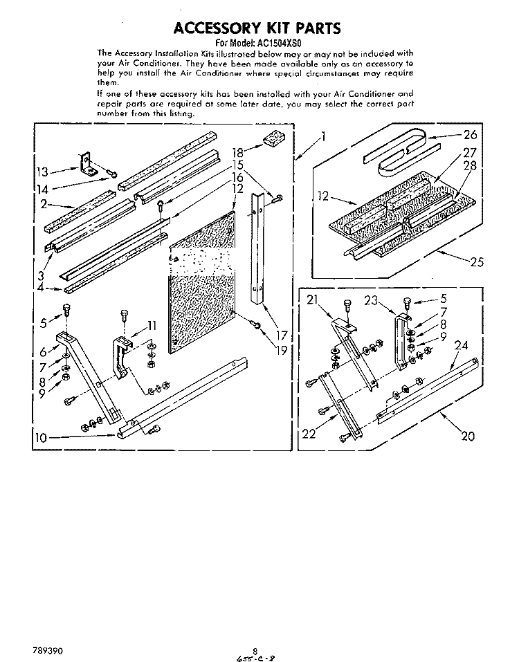 ACCESSORY KIT Diagram and Parts List for AC1504XS0  Whirlpool Air Conditioner