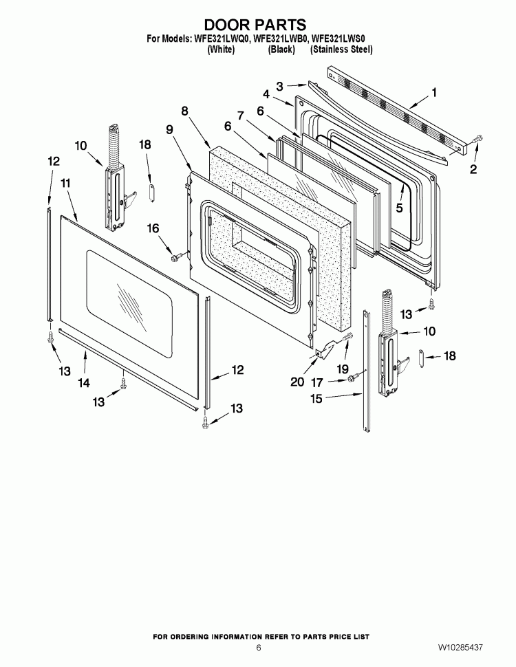 DOOR PARTS Diagram and Parts List for WFE321LWS0  Whirlpool Range