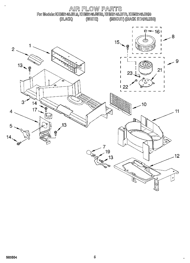 AIR FLOW Diagram and Parts List for KHMS145JBS0  KitchenAid Microwave