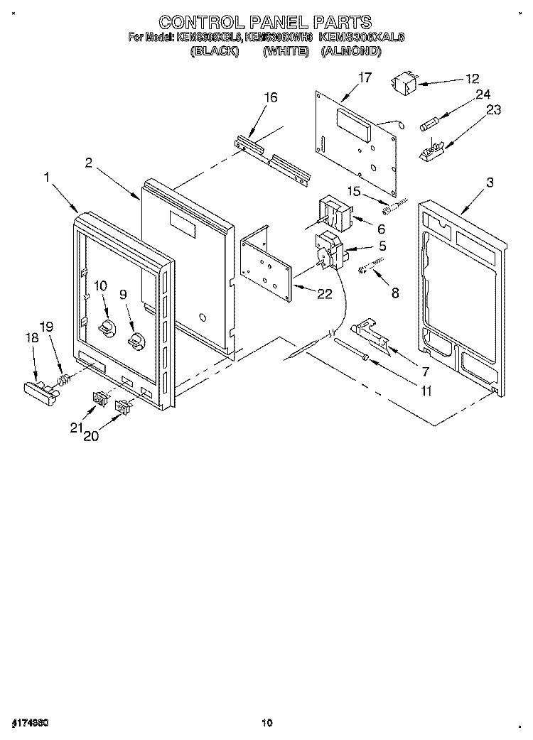CONTROL PANEL Diagram and Parts List for KEMS306XWH6  KitchenAid Wall Oven