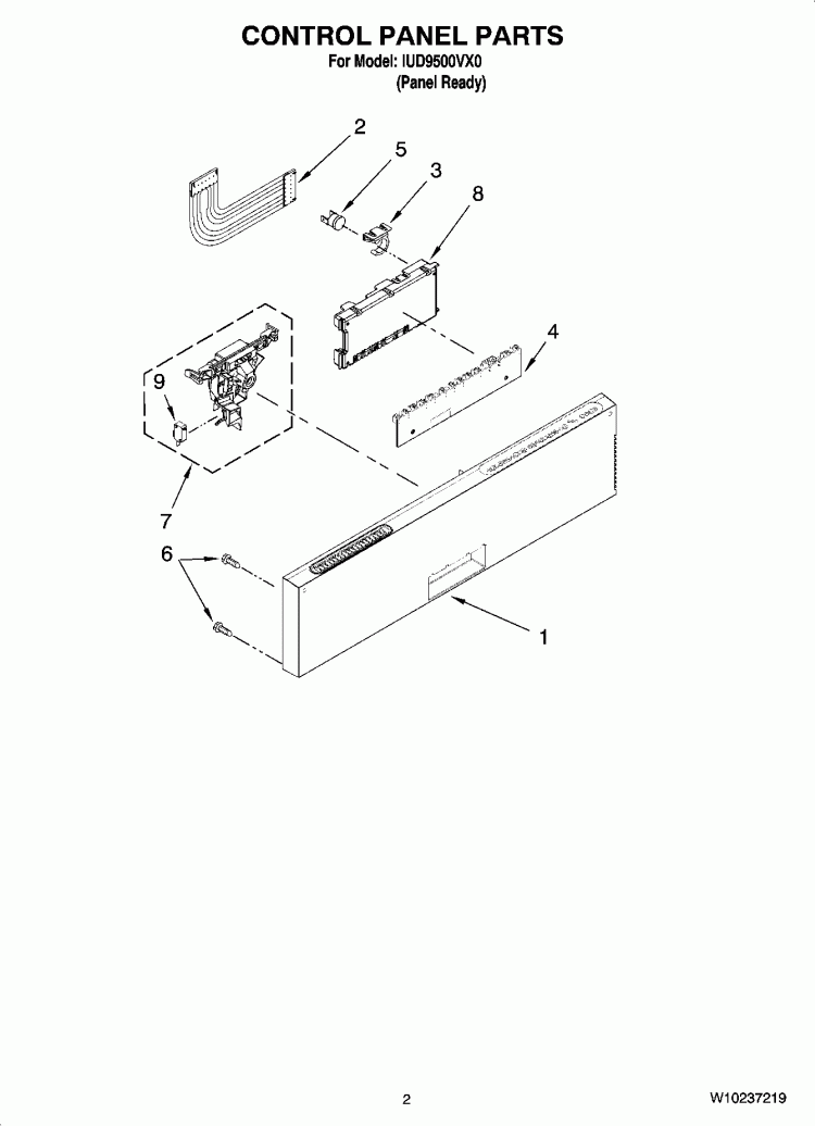 CONTROL PANEL PARTS Diagram and Parts List for IUD9500VX0  Whirlpool Dishwasher