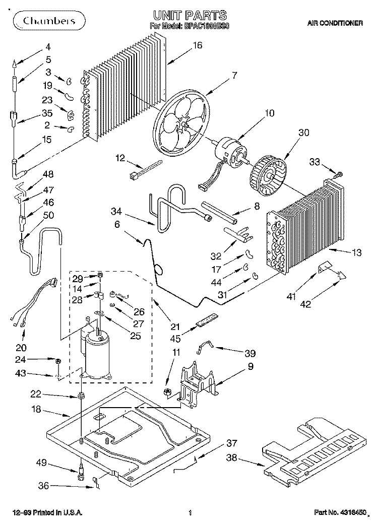 UNIT, LITERATURE Diagram and Parts List for BPAC1800BS0  KitchenAid Air Conditioner
