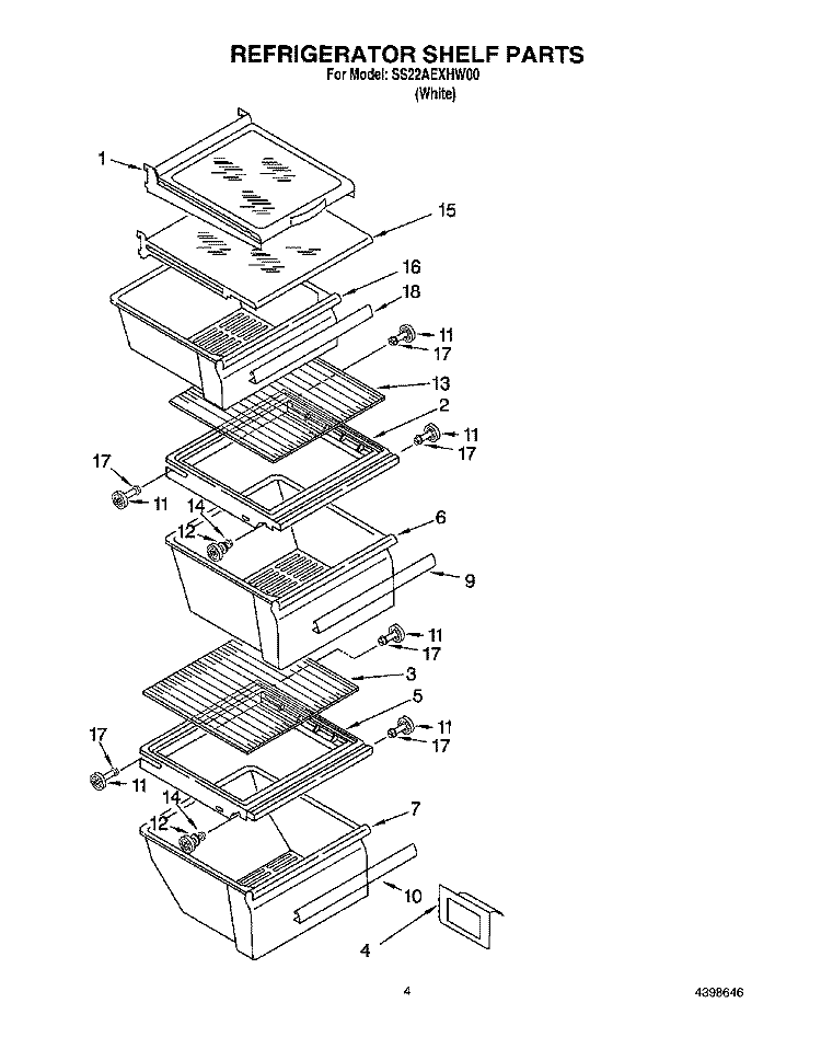 REFRIGERATOR SHELF Diagram and Parts List for SS22AEXHW00  Whirlpool Refrigerator