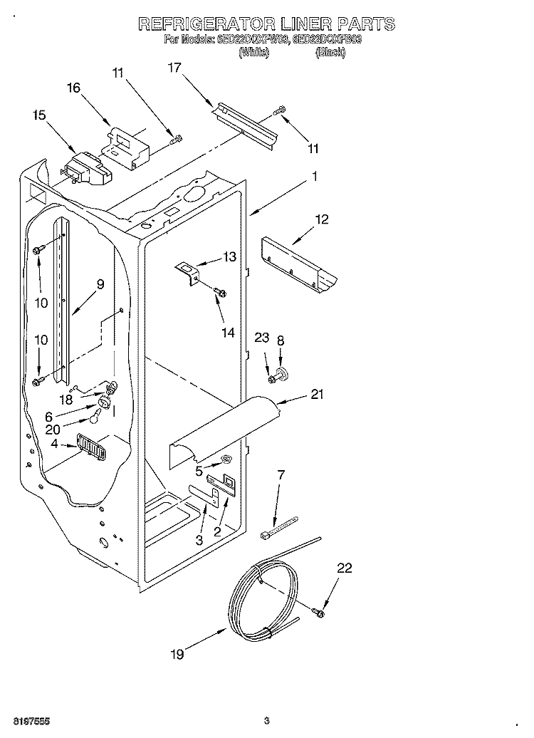 REFRIGERATOR LINER Diagram and Parts List for 6ED22DQXFB03  Whirlpool Refrigerator
