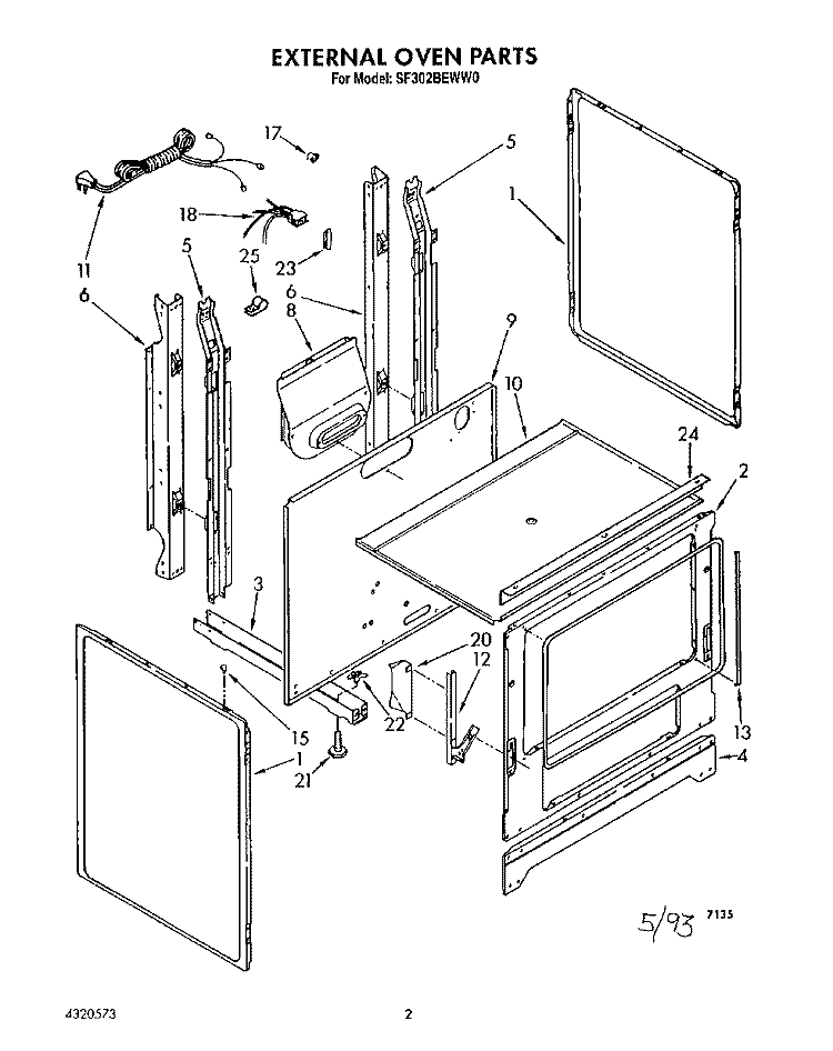 EXTERNAL OVEN Diagram and Parts List for SF302BEWW0  Whirlpool Range