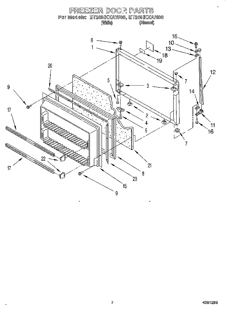 FREEZER DOOR Diagram and Parts List for ET20NKXAN00  Whirlpool Refrigerator