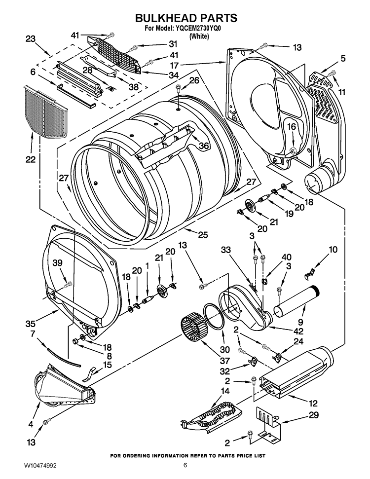 BULKHEAD PARTS Diagram and Parts List for YQCEM2730YQ0  Whirlpool Dryer