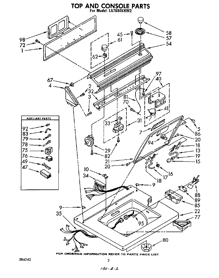 TOP AND CONSOLE Diagram and Parts List for LA7680XKW2  Whirlpool Washer