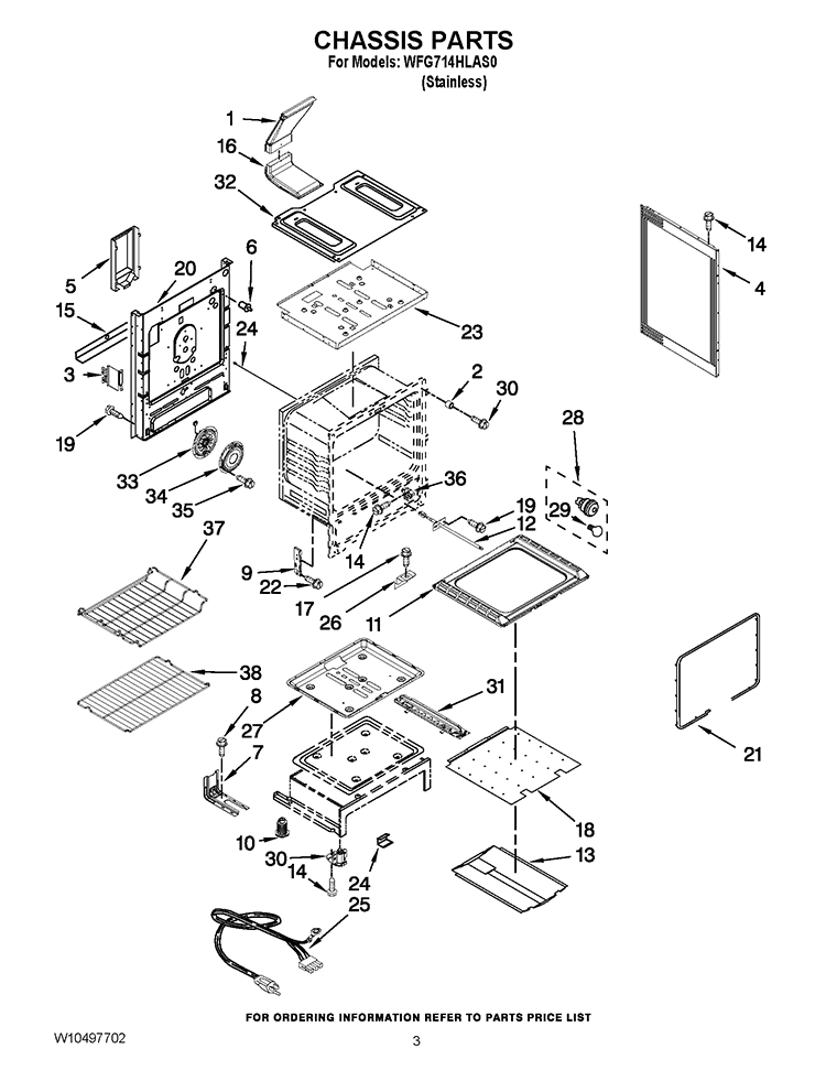 CHASSIS PARTS Diagram and Parts List for WFG714HLAS0  Whirlpool Range