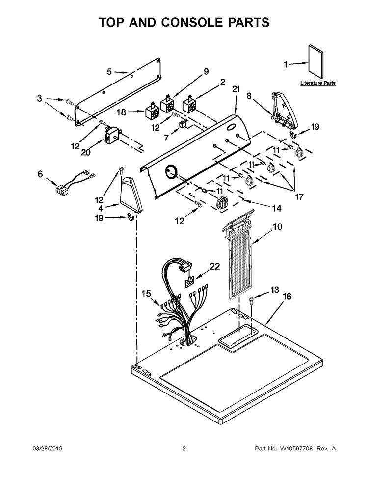 TOP AND CONSOLE PARTS Diagram and Parts List for YWED4900XW2  Whirlpool Dryer