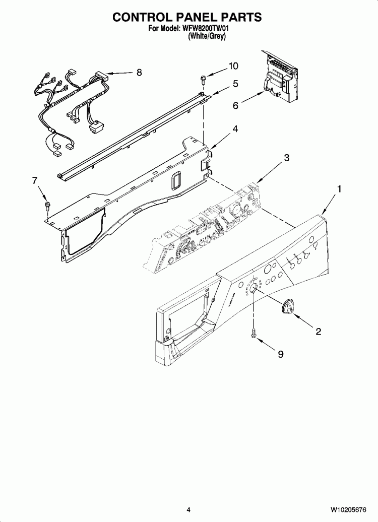 CONTROL PANEL PARTS Diagram and Parts List for WFW8200TW01  Whirlpool Washer
