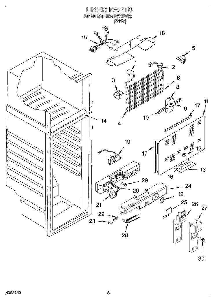 LINER Diagram and Parts List for ET09PCXHW00  Whirlpool Refrigerator