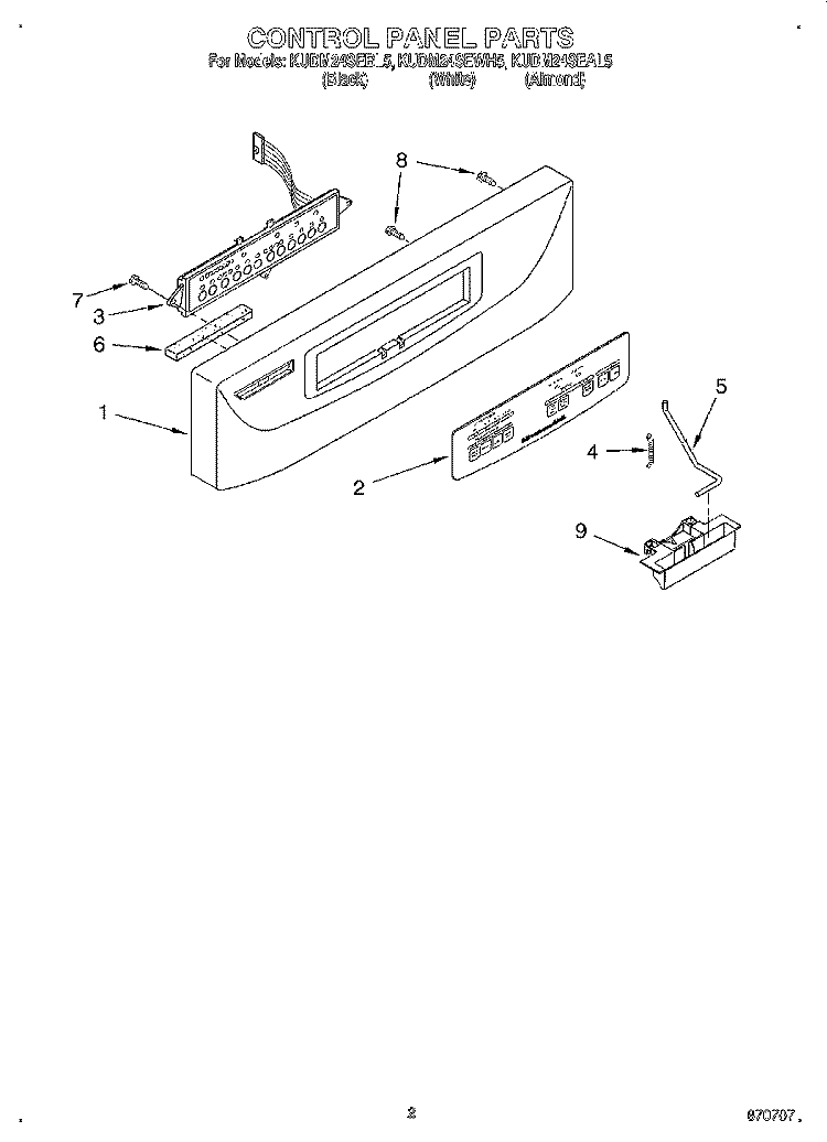 CONTROL PANEL Diagram and Parts List for KUDM24SEAL5  KitchenAid Dishwasher