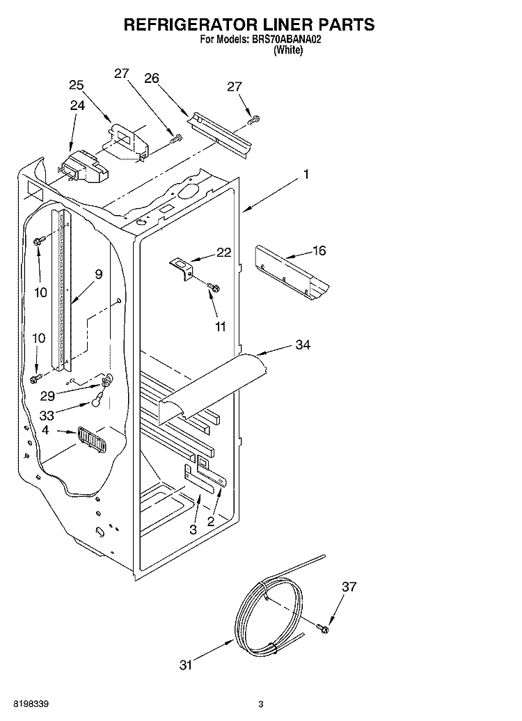 REFRIGERATOR LINER PARTS Diagram and Parts List for BRS70ABANA02  Whirlpool Refrigerator