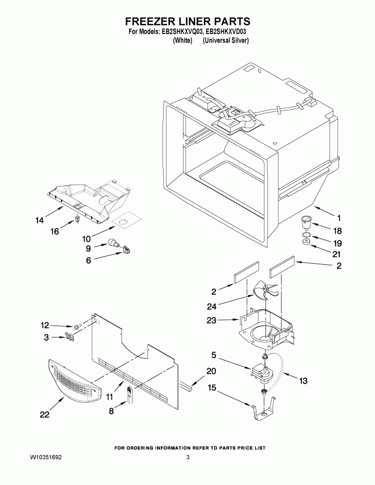 FREEZER LINER PARTS Diagram and Parts List for EB2SHKXVD03  Whirlpool Refrigerator