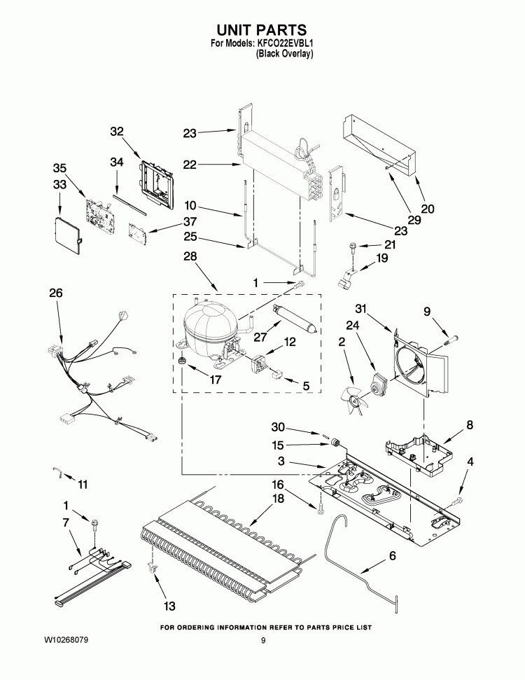 UNIT PARTS Diagram and Parts List for KFCO22EVBL1  KitchenAid Refrigerator