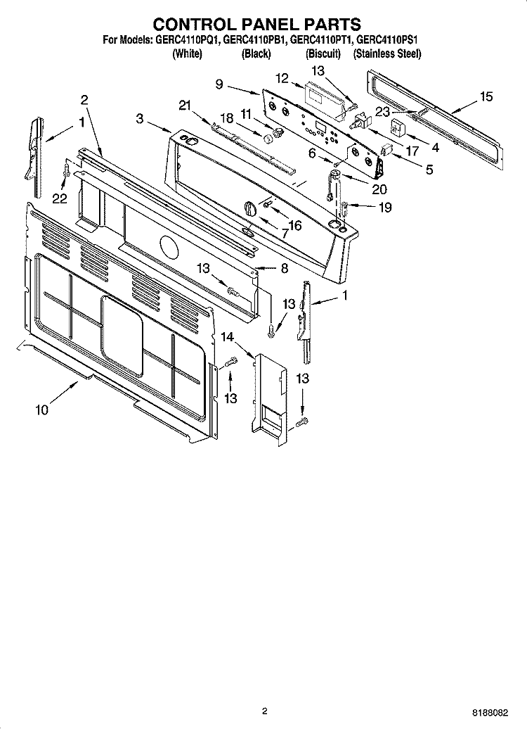 CONTROL PANEL PARTS Diagram and Parts List for GERC4110PQ1  Whirlpool Range