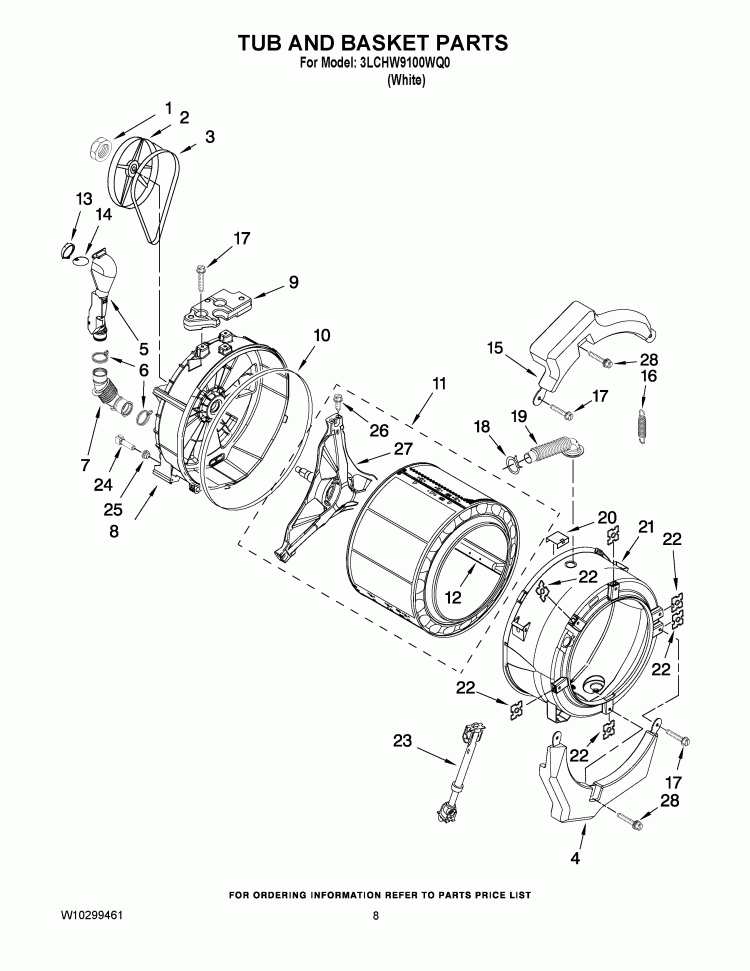 TUB AND BASKET PARTS Diagram and Parts List for 3LCHW9100WQ0  Whirlpool Washer