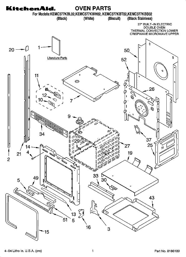 OVEN PARTS Diagram and Parts List for KEMC377KBT02  KitchenAid Microwave Oven Combo