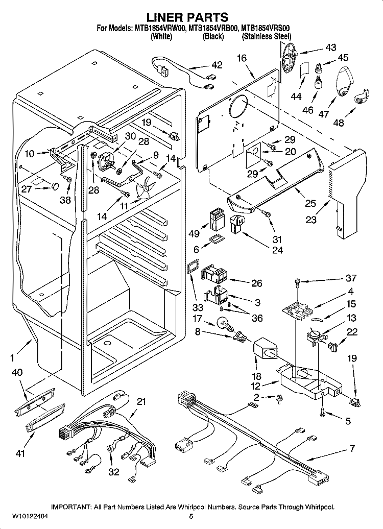 LINER PARTS Diagram and Parts List for MTB1854VRW00  Whirlpool Refrigerator