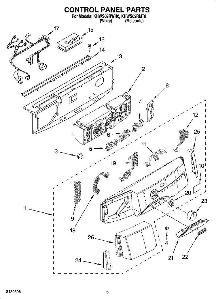 CONTROL PANEL PARTS Diagram and Parts List for KHWS02RMT0  KitchenAid Washer