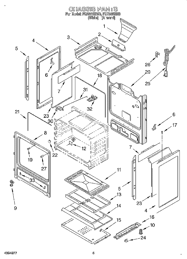 CHASSIS Diagram and Parts List for FGS335EW0  Roper Range