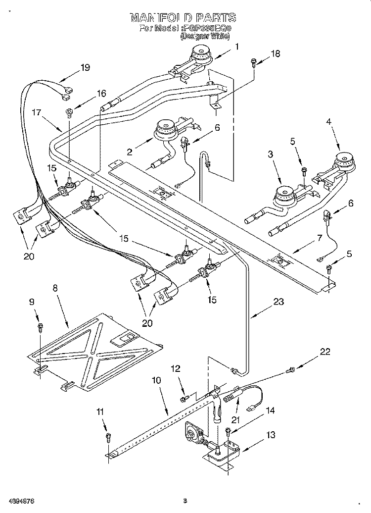 MANIFOLD Diagram and Parts List for FGP335EQ0  Roper Range
