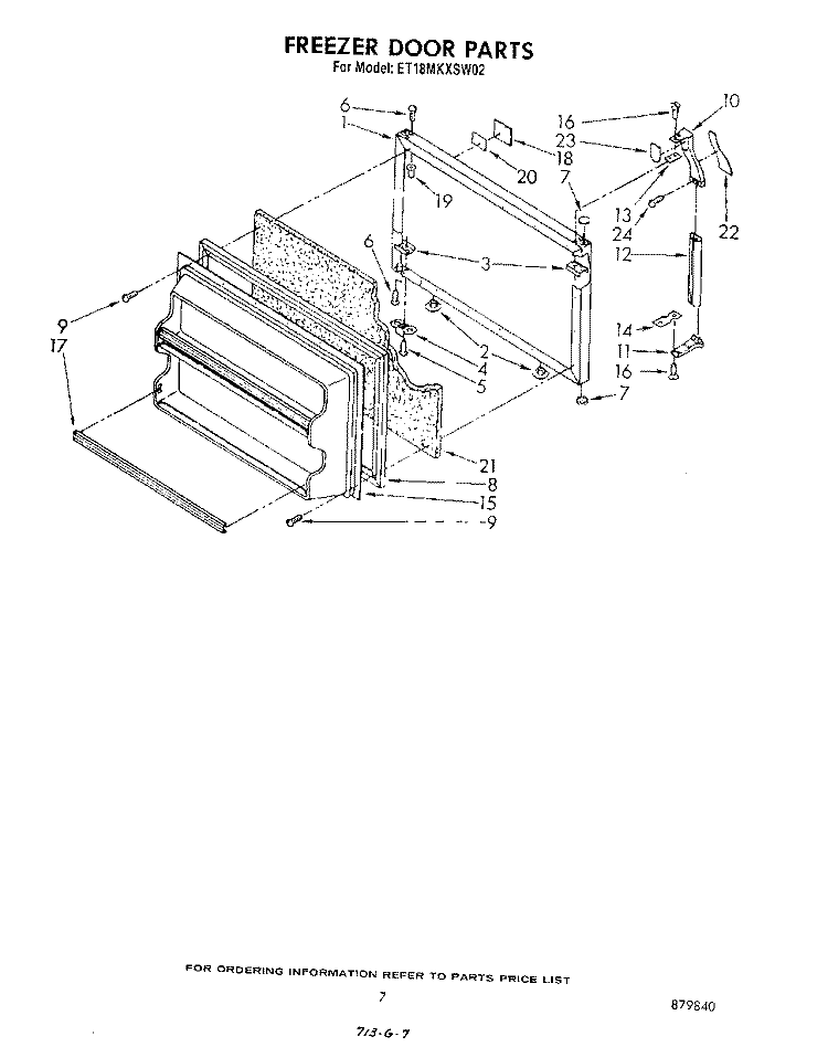 FREEZER DOOR Diagram and Parts List for ET18MKXSW02  Whirlpool Refrigerator