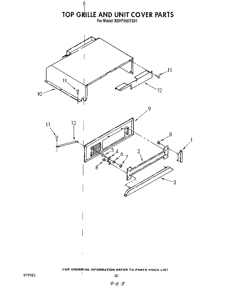TOP GRILLE AND UNIT COVER Diagram and Parts List for KSRF36DTX01  KitchenAid Refrigerator
