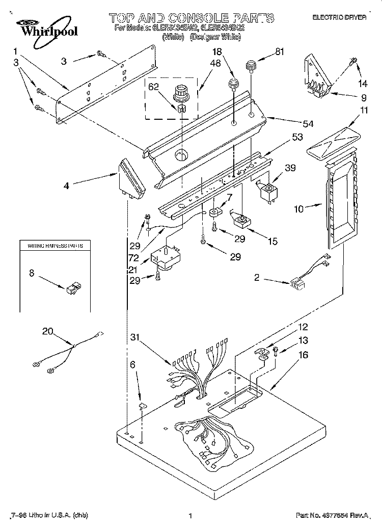 SECTION Diagram and Parts List for 6LER5434BQ2  Whirlpool Dryer