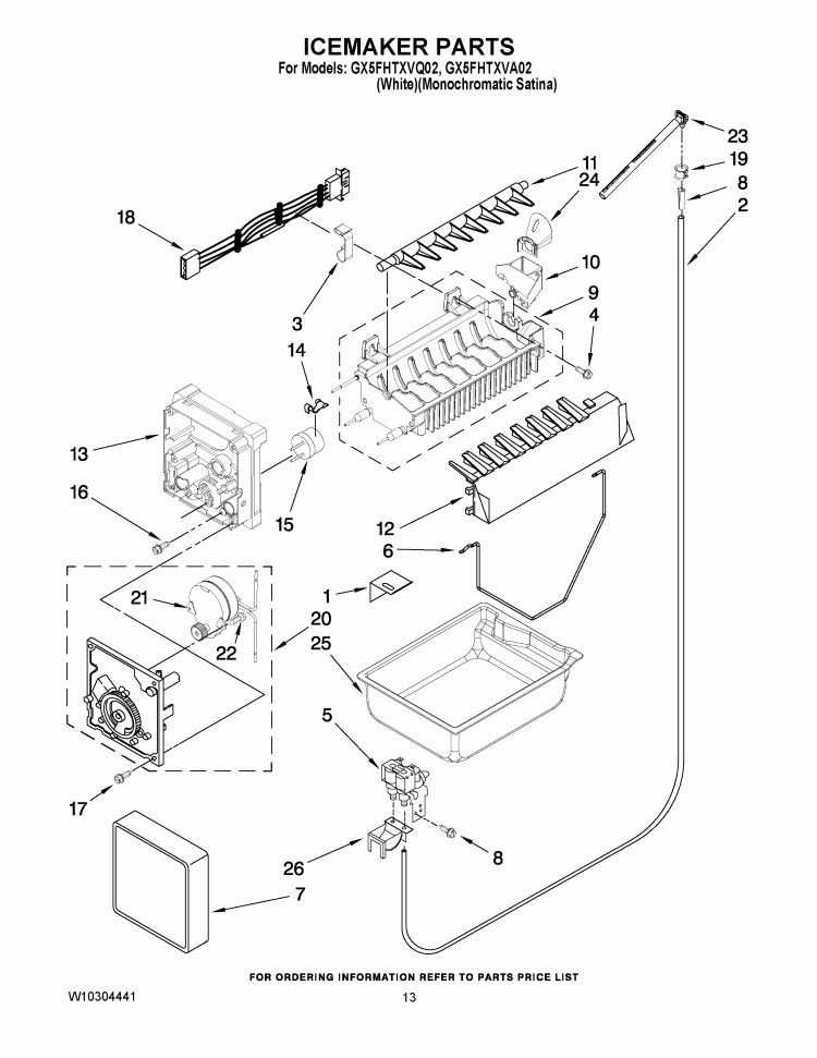 ICEMAKER PARTS Diagram and Parts List for GX5FHTXVQ02  Whirlpool Refrigerator