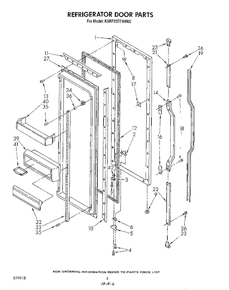 REFRIGERATOR DOOR Diagram and Parts List for KSRF22DTWH00  KitchenAid Refrigerator
