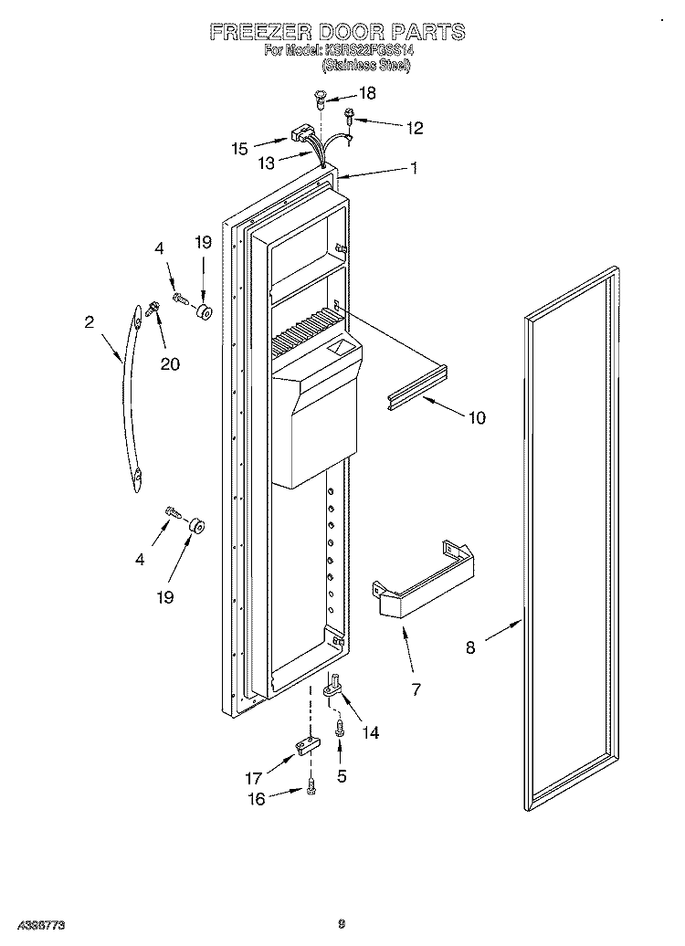 FREEZER DOOR Diagram and Parts List for KSRS22FGSS14  KitchenAid Refrigerator