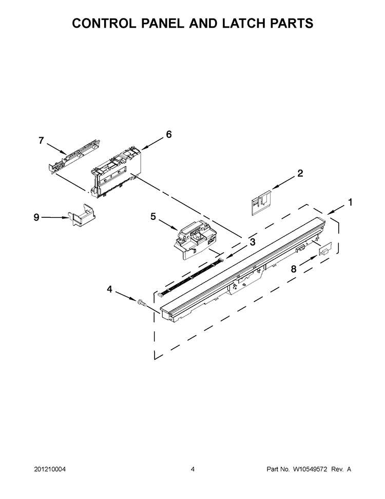 CONTROL PANEL AND LATCH PARTS Diagram and Parts List for KUDS30FBSS1  KitchenAid Dishwasher