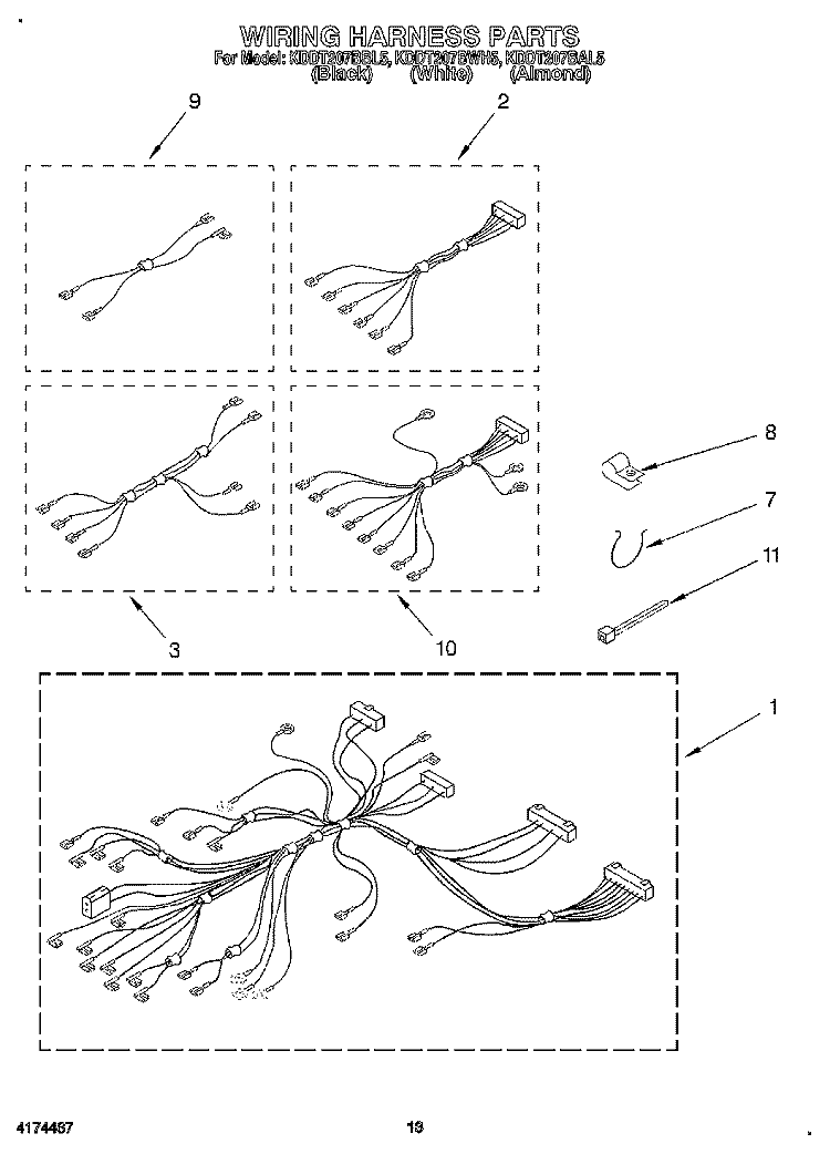 WIRING HARNESS Diagram and Parts List for KDDT207BBL5  KitchenAid Range