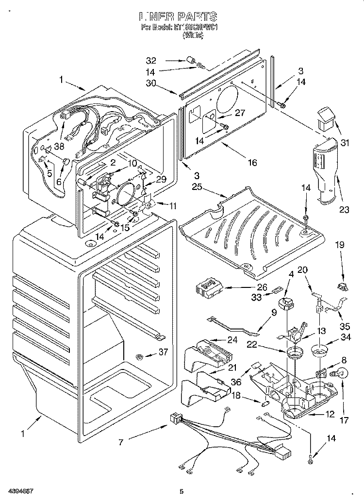 LINER Diagram and Parts List for ET18SCRFW01  Whirlpool Refrigerator