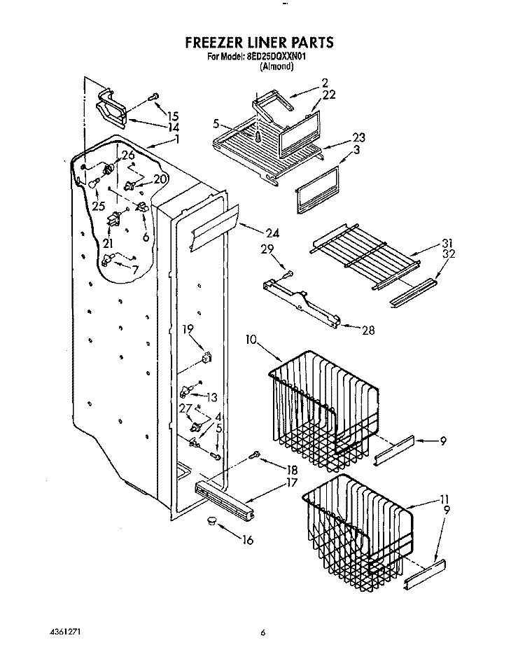 FREEZER LINER Diagram and Parts List for 8ED25DQXXN01  Whirlpool Refrigerator