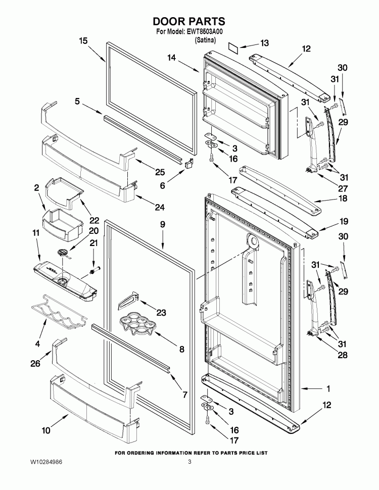DOOR PARTS Diagram and Parts List for EWT8503A00  Whirlpool Refrigerator